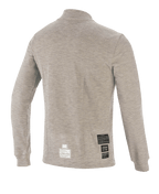 Haut à manches longues Alpinestars Race V3, couche de base pour course automobile, gris chiné, vue de dos avec tissu technique ignifugé et écussons de certification FIA près de l'ourlet