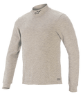 Haut technique Alpinestars Race V3 à manches longues, couche de base pour la course automobile, gris, avec col montant orné d'un logo étoile noir, manches longues, tissu ignifuge texturé et marquage Alpinestars sur l'ourlet