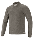 Alpinestars Race V3 Long Sleeve Top, technical motorsport base layer, Anthracite Melange gray, mock neck with white star logo, long sleeves, heathered flame-resistant fabric, professional auto racing underlayer
