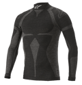 Alpinestars ZX Evo V2, haut à manches longues, sous-vêtement technique de course automobile, noir et gris, col montant avec logo blanc, motif jacquard, vêtement technique ajusté avec texture en maille légère