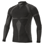 Alpinestars ZX Evo V2, haut à manches longues, sous-vêtement technique de course automobile, noir et gris, col montant avec logo blanc, motif jacquard, vêtement technique ajusté avec texture en maille légère