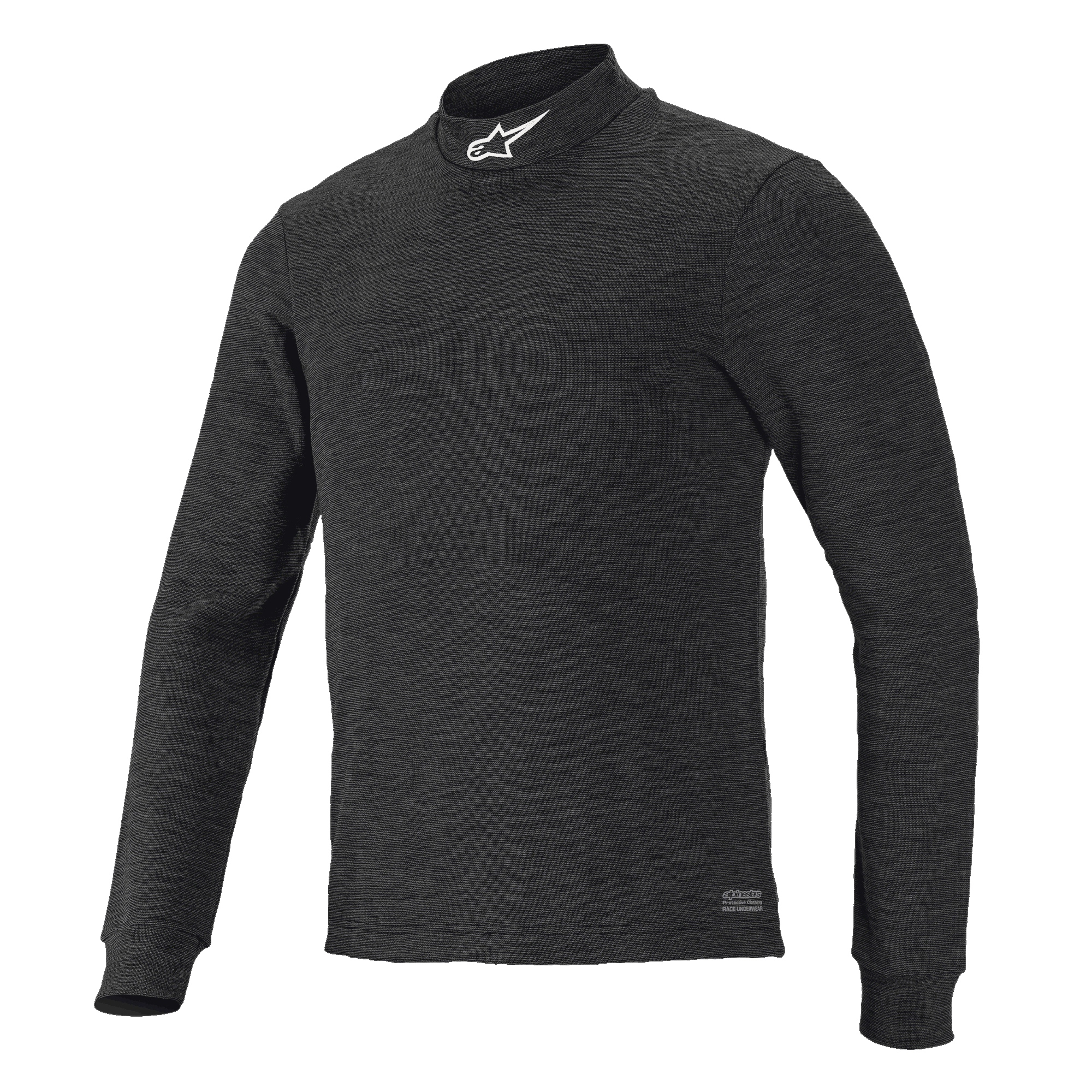 Alpinestars Race V3, haut à manches longues, couche de base noire texturée, col montant avec logo blanc, coupe ajustée, vêtement de performance ignifugé pour sport automobile