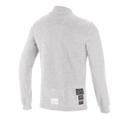 Alpinestars Race V3 Long Sleeve Top, couche de base pour le sport automobile, blanc, vue arrière montrant les étiquettes d'homologation FIA 8856-2018 sur le bas du dos, matériau résistant aux flammes à texture douce pour la protection en sport automobile