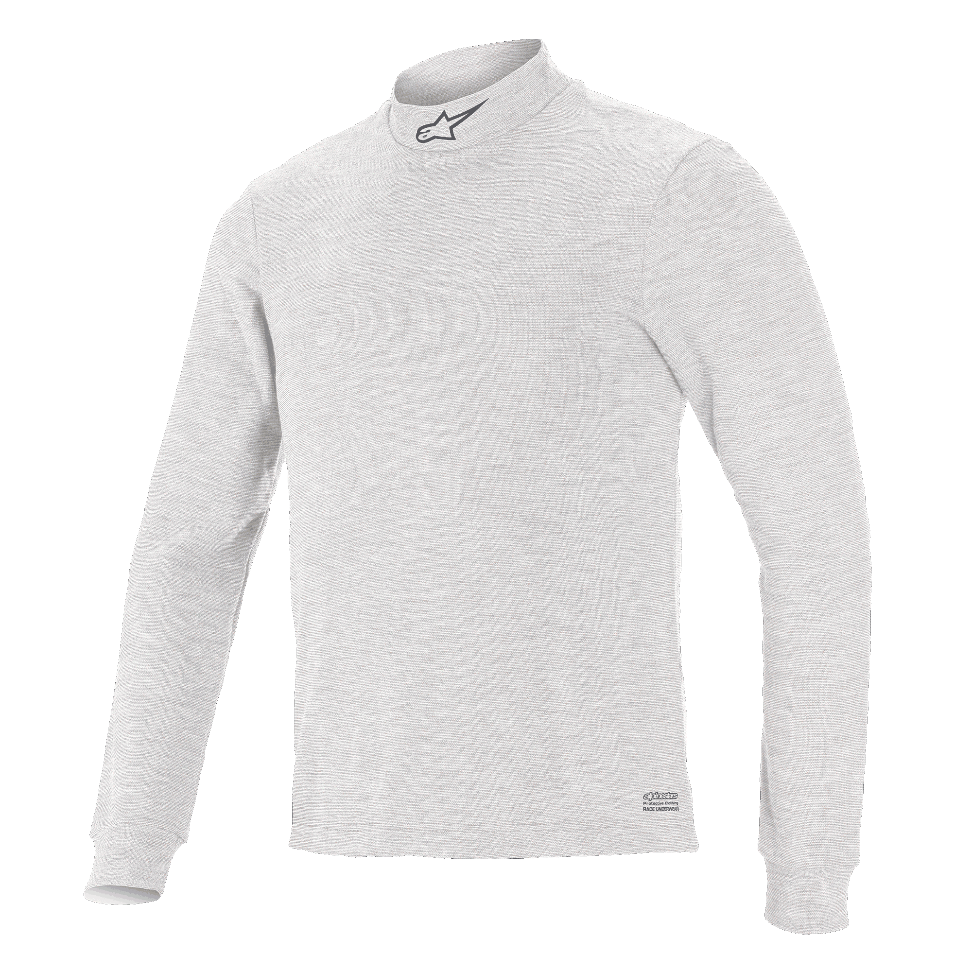Alpinestars Race V3, haut à manches longues, couche de base pour course automobile, blanc, col montant avec petit logo, tissu ignifugé doux au toucher, design athlétique minimaliste