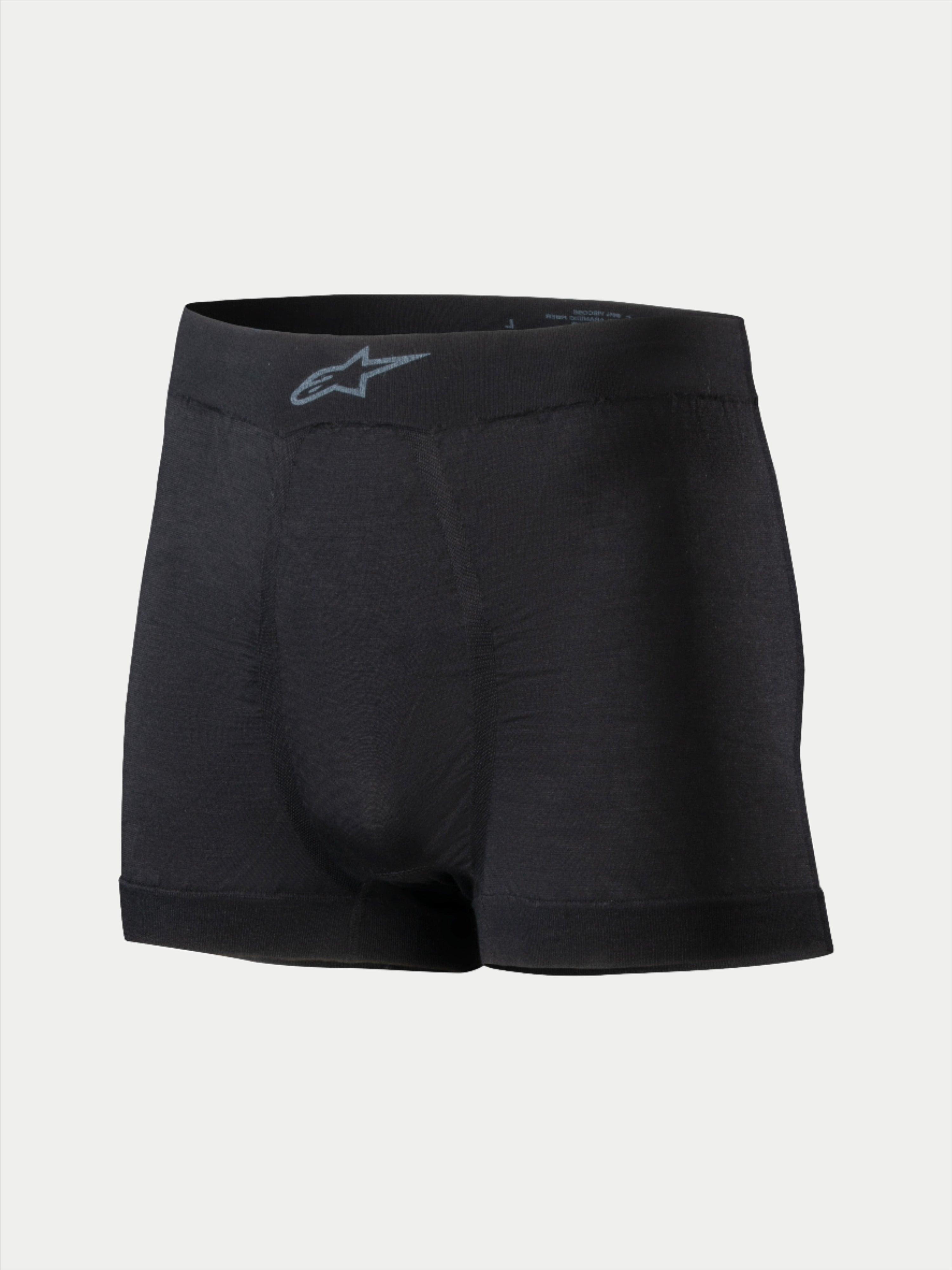Boxer Alpinestars TECH ZX, sous-vêtement technique pour le sport automobile, noir, avec un logo Alpinestars gris sur la ceinture, tissu léger résistant aux flammes, vêtement de sport automobile certifié FIA 8856-2018