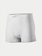 Alpinestars TECH ZX Boxer, sous-vêtement de course automobile, blanc, avec un logo Alpinestars argenté sur la ceinture, tissu ignifuge léger, couche de base pour le sport automobile