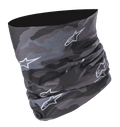 Alpinestars Tactical Neck Tube en Black Tar Gray, motif camouflage numérique avec logos étoiles blancs, construction en microfibre sans coutures, tour de cou moto polyvalent et protection de couche de base