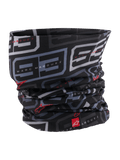 Tour de cou MM93 Alpinestars, cache-cou moto, noir anthracite et rouge vif, avec motifs '93' gris récurrents et branding Marc Marquez, logos Alpinestars rouges, tissu léger et soyeux pour la route au printemps et en été