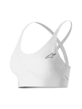 Brassière Alpinestars Stella TECH ZX, sous-vêtement technique de sport automobile pour femme, blanche, avec un petit logo étoile gris, tissu LENZING™ FR léger et résistant aux flammes, fines bretelles et bande de maintien pour la performance en course automobile professionnelle