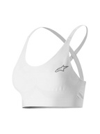 Brassière Alpinestars Stella TECH ZX, sous-vêtement technique de sport automobile pour femme, blanche, avec un petit logo étoile gris, tissu LENZING™ FR léger et résistant aux flammes, fines bretelles et bande de maintien pour la performance en course automobile professionnelle
