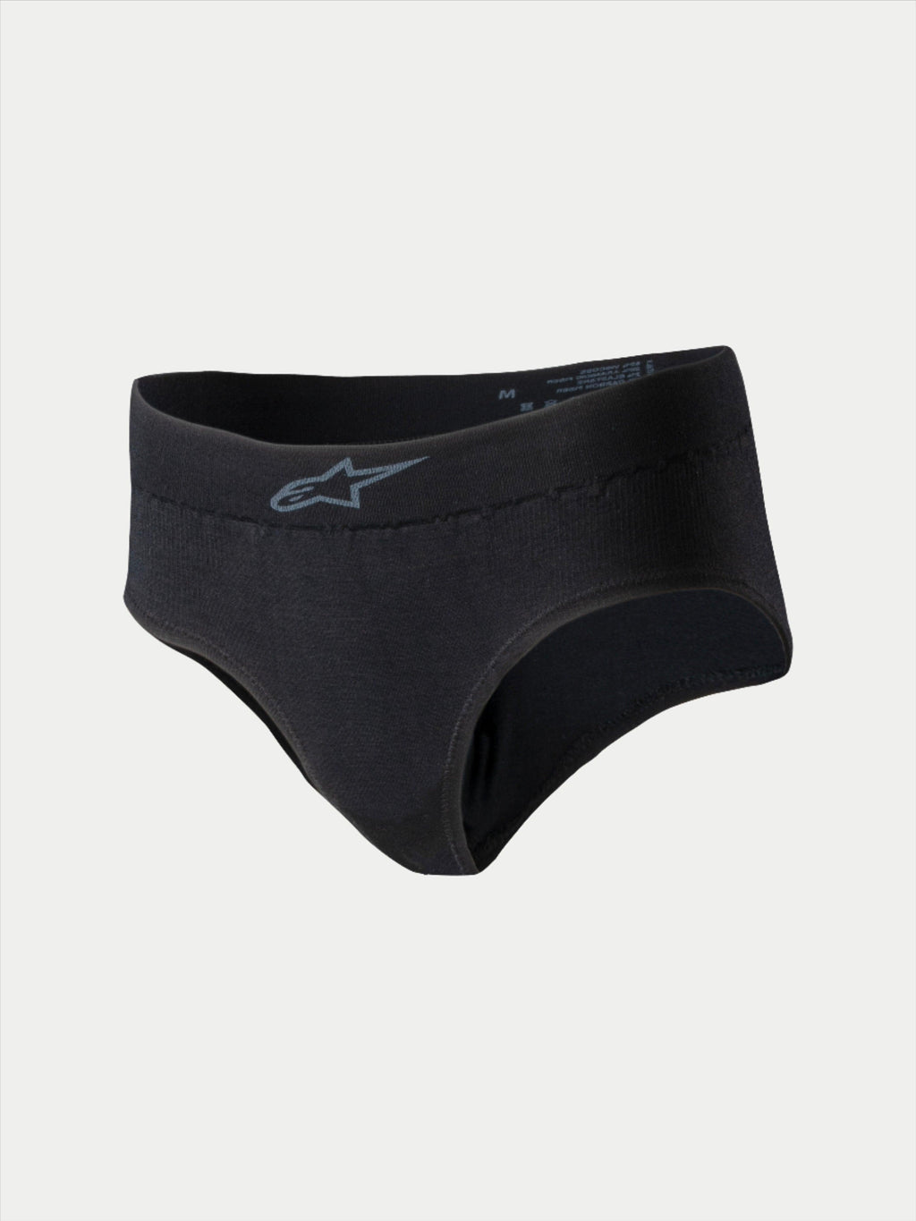 Alpinestars Stella TECH ZX Briefs, women's racing underwear, black with grey logo on the waistband, lightweight flame-resistant base layer, FIA 8856-2018 certified, designed for auto racing performance.