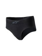 Alpinestars Stella TECH ZX Briefs, Women's Racing Underwear, Black, featuring a small gray Alpinestars logo on the waistband, lightweight flame-resistant knit material, FIA 8856-2018 certified base layer