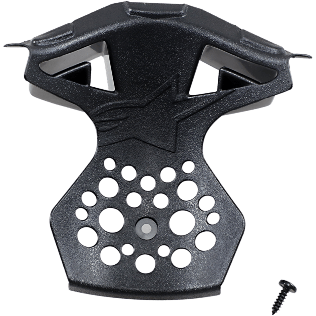 Alpinestars Supertech M10/M8, cadre d'évent de menton pour casque, pièce de rechange noire avec logo en étoile, construction en plastique texturé avec orifices de ventilation, comprend une vis de montage