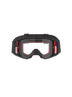 Alpinestars Supertech Corp Goggles, masque de motocross, noir, rouge et transparent, vue de face, écran transparent avec le texte 'ONE GOAL. ONE VISION.', monture noire avec accents latéraux rouges, large champ de vision, bandeau robuste avec grip en silicone ondulé