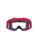 Alpinestars Supertech Corp Goggles, Motocross Goggles, Red and Blue with Clear lens, red outer frame and blue inner frame, red strap with wavy silicone pattern, performance eyewear for off-road racing