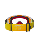 Alpinestars Supertech Corp Goggles, lunettes de motocross, jaune fluo et gris, vue arrière mettant en avant la sangle jaune avec marquage blanc 'ALPINESTARS ONE GOAL. ONE VISION.', mousse faciale multicouche et monture robuste pour la course tout-terrain