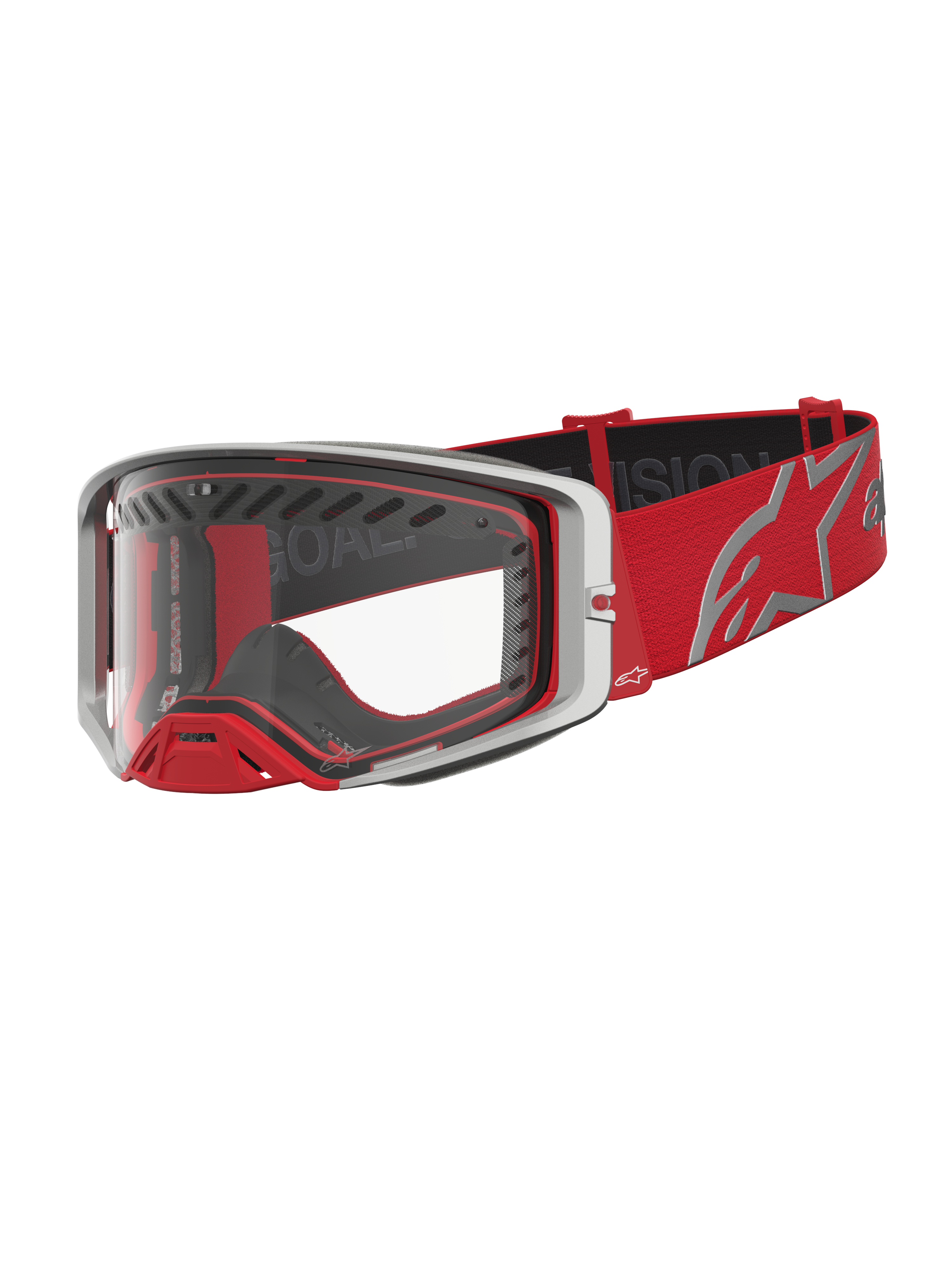 Masque Supertech Dura Air Fluid Alpinestars, masque de motocross rouge et argenté avec lentille claire en polycarbonate