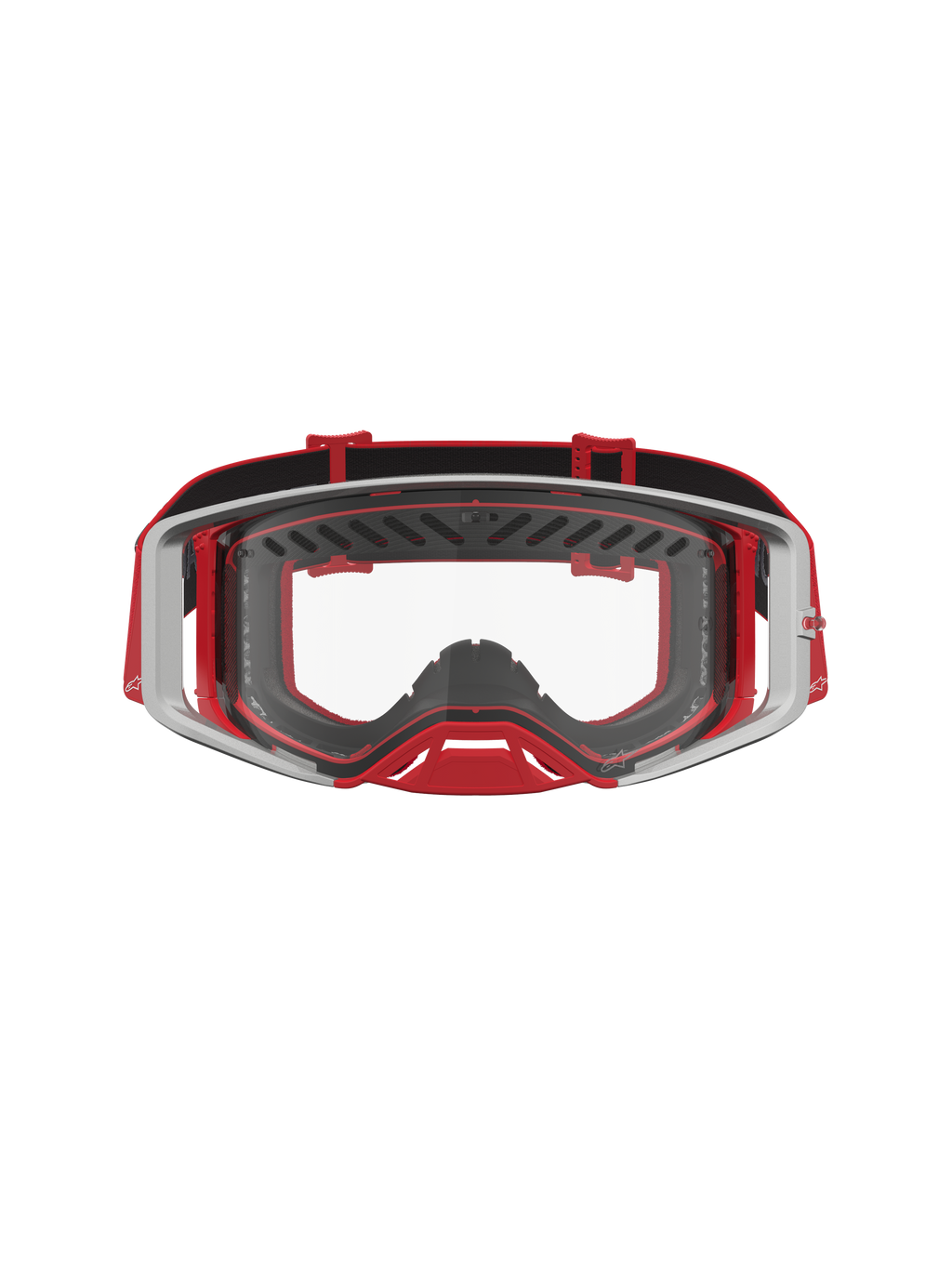 Masque Alpinestars Supertech Dura Air Fluid, masque de motocross professionnel rouge et argenté avec lentille claire en polycarbonate