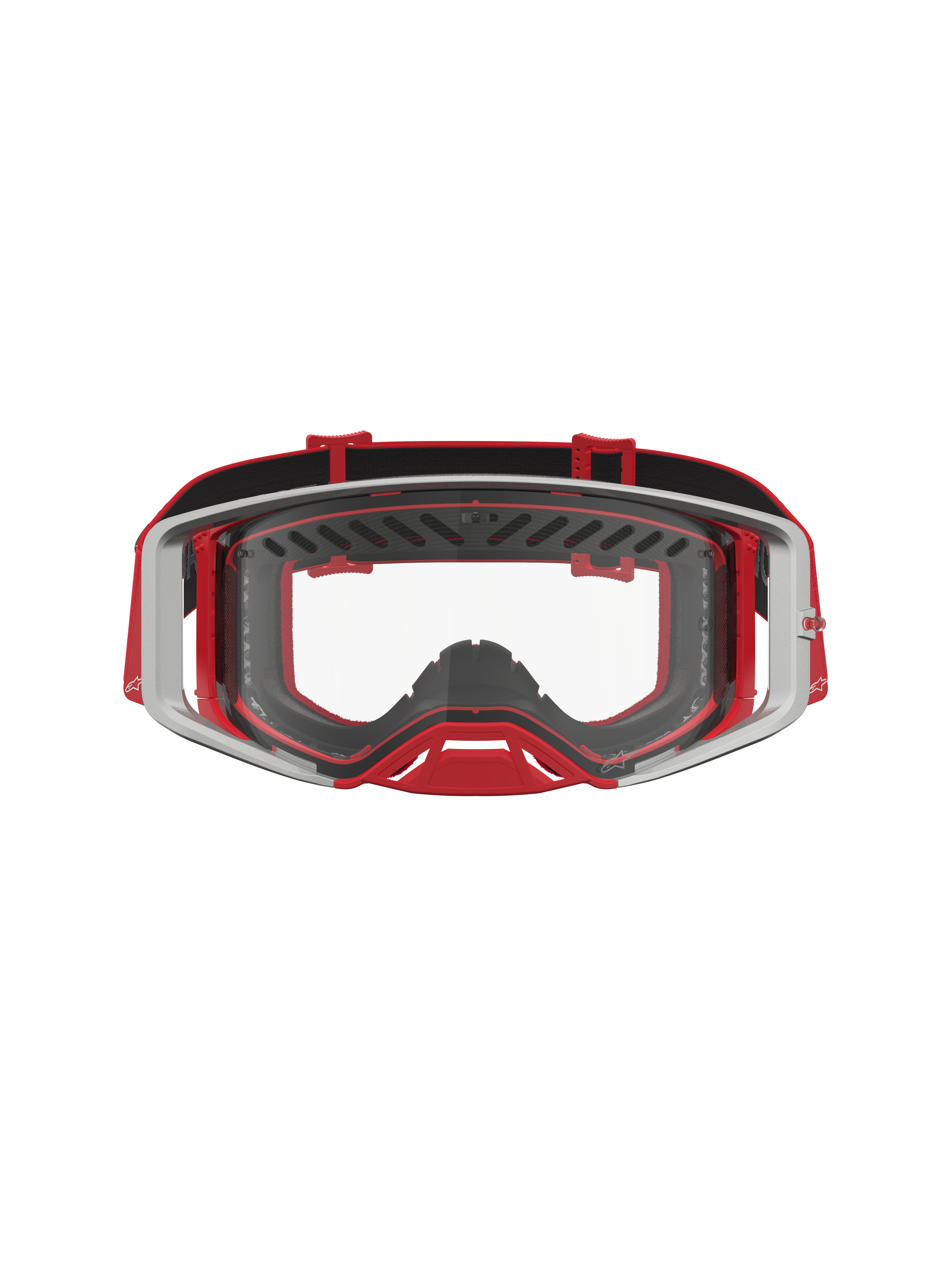 Masque Alpinestars Supertech Dura Air Fluid, masque de motocross professionnel rouge et argenté avec lentille claire en polycarbonate