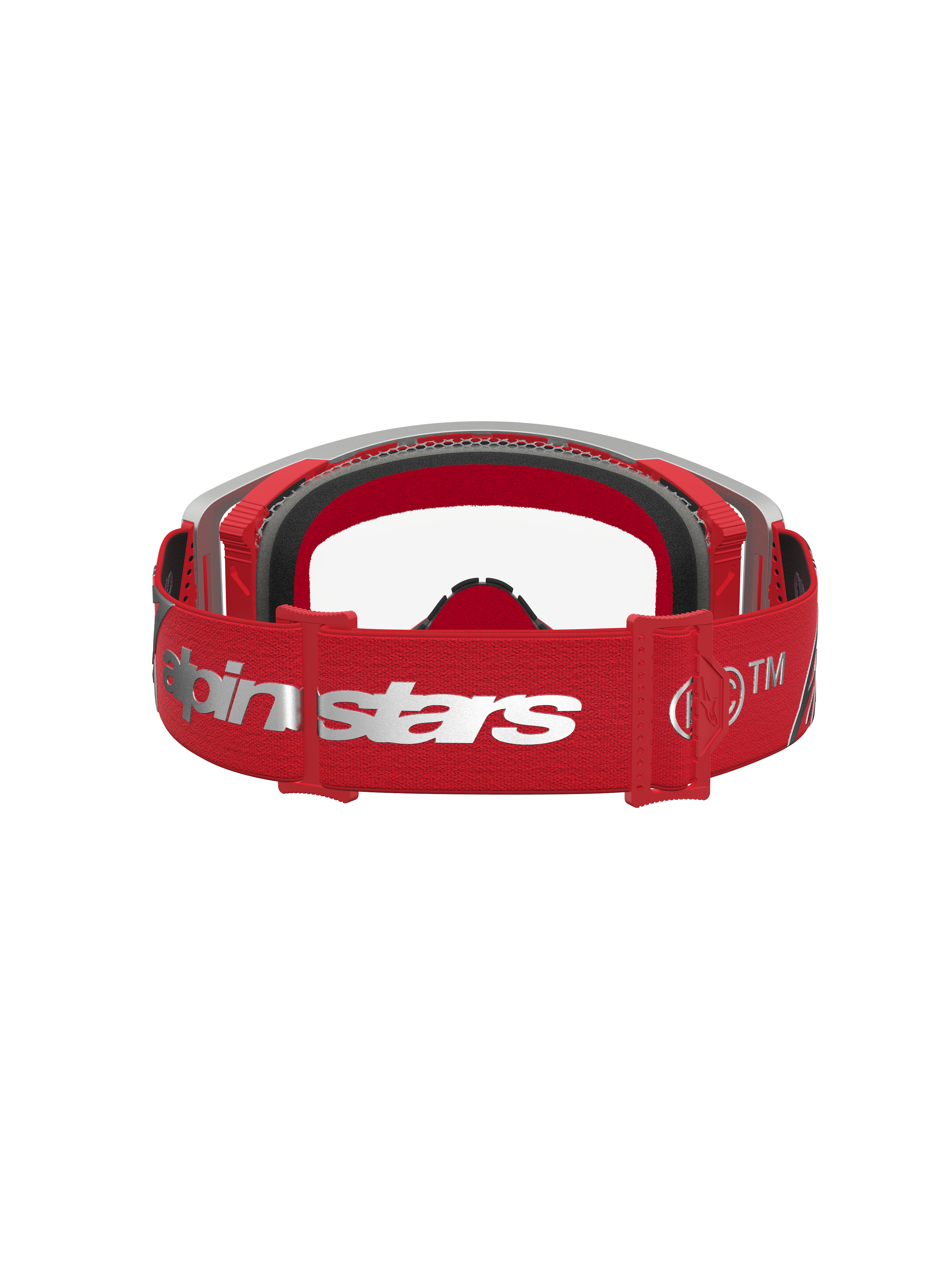 Masque Alpinestars Supertech Dura Air Fluid, masque MX rouge et argenté, sangle réglable à logo et rembourrage en mousse