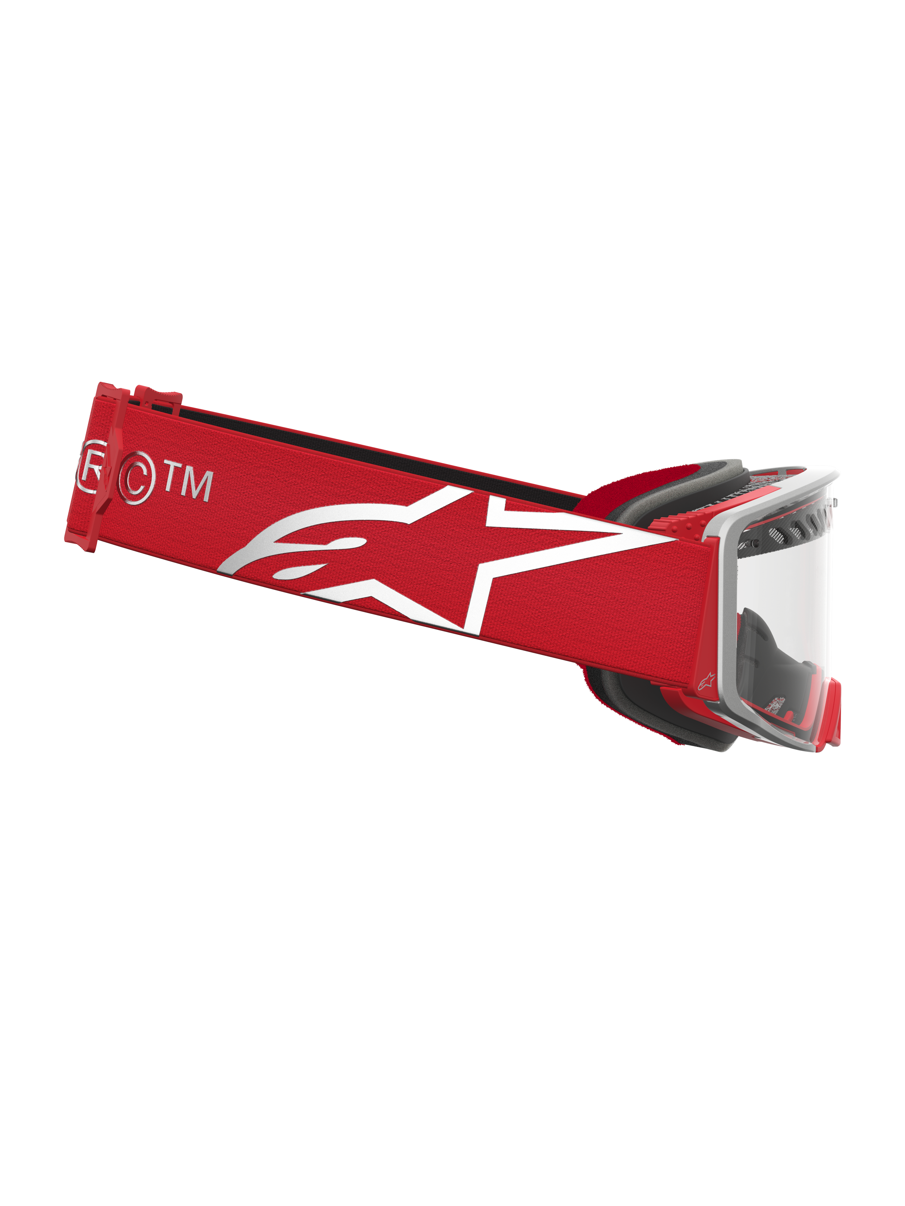 Alpinestars Supertech Dura Air Fluid, masque de motocross racing, rouge et argenté, lentille claire, logo étoile blanc