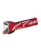 Alpinestars Supertech Dura Air Fluid, masque de motocross rouge et argenté, lentille claire et sangle à logo blanc