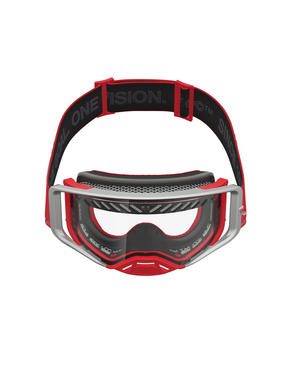 Alpinestars Masque Supertech Dura Air Fluid, masque de motocross tout-terrain, rouge et argenté, lentille transparente et système de flux d'air avancé