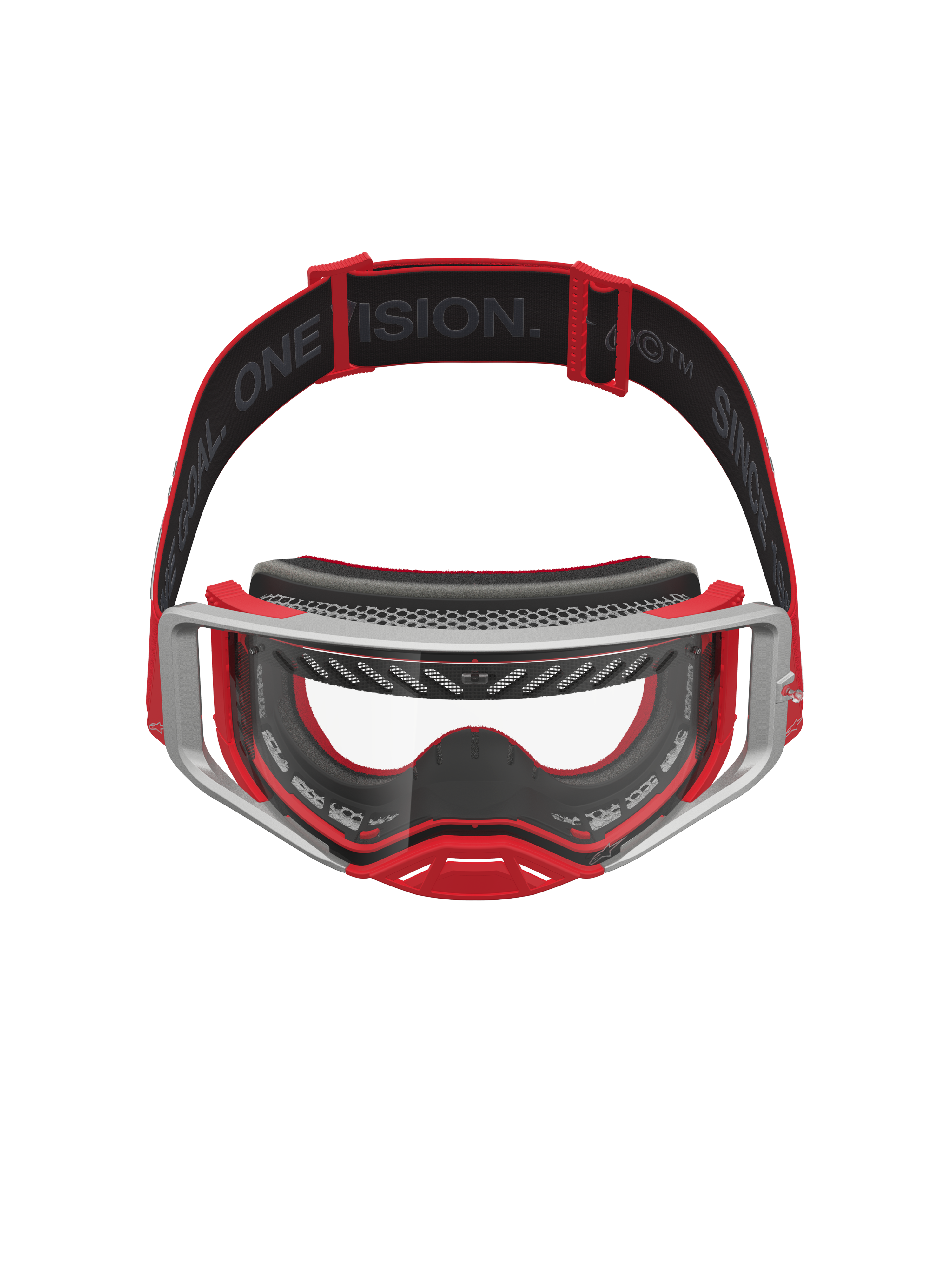 Alpinestars Masque Supertech Dura Air Fluid, masque de motocross tout-terrain, rouge et argenté, lentille transparente et système de flux d'air avancé