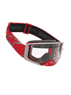 Masque Alpinestars Supertech Dura Air Fluid, masque de motocross rouge et argenté avec écran clair et cadre ventilé.