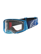 Alpinestars masque Supertech Dura Air Fluid, masque de motocross tout-terrain, bleu et argenté, lentille claire, performance off-road