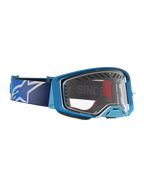 Alpinestars Masque Supertech Dura Air Fluid, masque de motocross tout-terrain, bleu dégradé et argenté, lentille claire, monture ventilée pour performance off-road