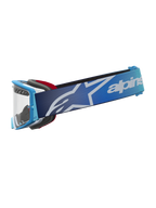 Alpinestars Masque Supertech Dura Air Fluid, masque de motocross bleu dégradé, lentille claire et sangle avec logo Astars.