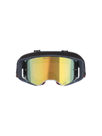 Masque Alpinestars Supertech Vision Vista, masque de motocross, Black Mirror Gold, vue de face avec écran miroir doré et monture sombre, lunettes de protection professionnelles pour le tout-terrain avec inscription « ONE GOAL. ONE VISION. » et détails du logo.