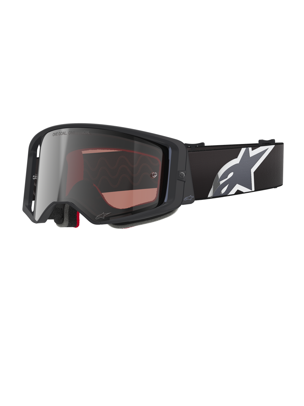 Alpinestars Supertech Corp Goggles Absolute Vision, masque de motocross, noir et gris avec écran argenté miroir, monture angulaire, sangle noire ajustable avec logo étoile blanc et mousse faciale multicouche pour la performance tout-terrain