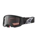 Alpinestars Supertech Corp Goggles Absolute Vision, masque de motocross, noir et gris avec écran argenté miroir, monture angulaire, sangle noire ajustable avec logo étoile blanc et mousse faciale multicouche pour la performance tout-terrain