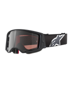 Alpinestars Supertech Corp Goggles Absolute Vision, masque de motocross, noir et gris avec écran argenté miroir, monture angulaire, sangle noire ajustable avec logo étoile blanc et mousse faciale multicouche pour la performance tout-terrain