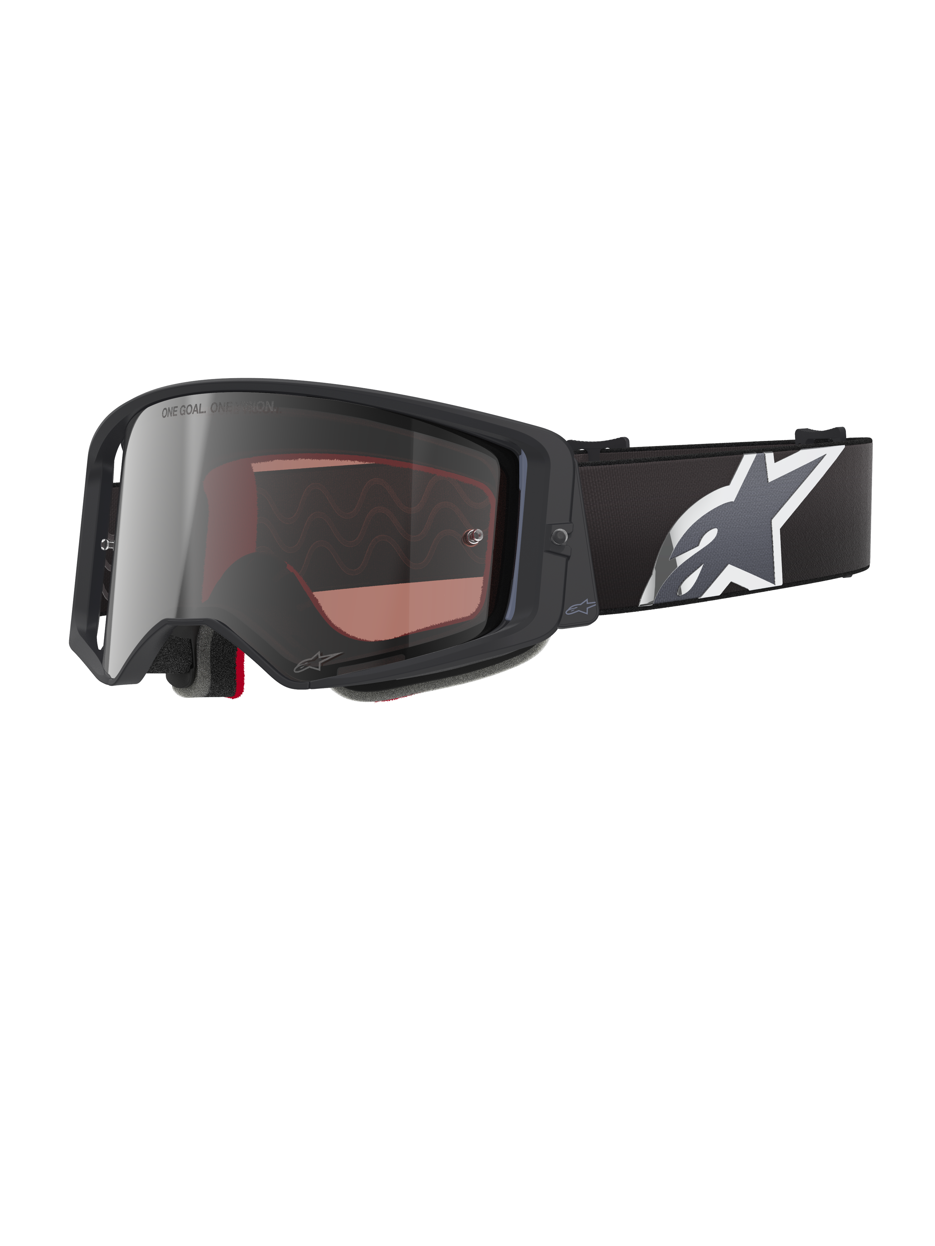 Alpinestars Supertech Corp Goggles Absolute Vision, masque de motocross, noir et gris avec écran argenté miroir, monture angulaire, sangle noire ajustable avec logo étoile blanc et mousse faciale multicouche pour la performance tout-terrain