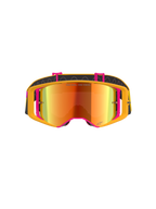 Alpinestars Supertech Corp Goggles Absolute Vision, masque de motocross, monture jaune et rose avec écran miroir rouge, vue de face, arborant le texte 'ONE GOAL. ONE VISION.' sur l'écran, bandeau noir réglable avec silicone antidérapant