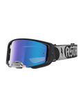 Alpinestars Masque Supertech Atrox, masque de motocross avec monture noire et écran miroir bleu pour la course tout-terrain professionnelle, sangle avec logo argenté.