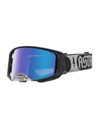Alpinestars Masque Supertech Atrox, masque de motocross avec monture noire et écran miroir bleu pour la course tout-terrain professionnelle, sangle avec logo argenté.