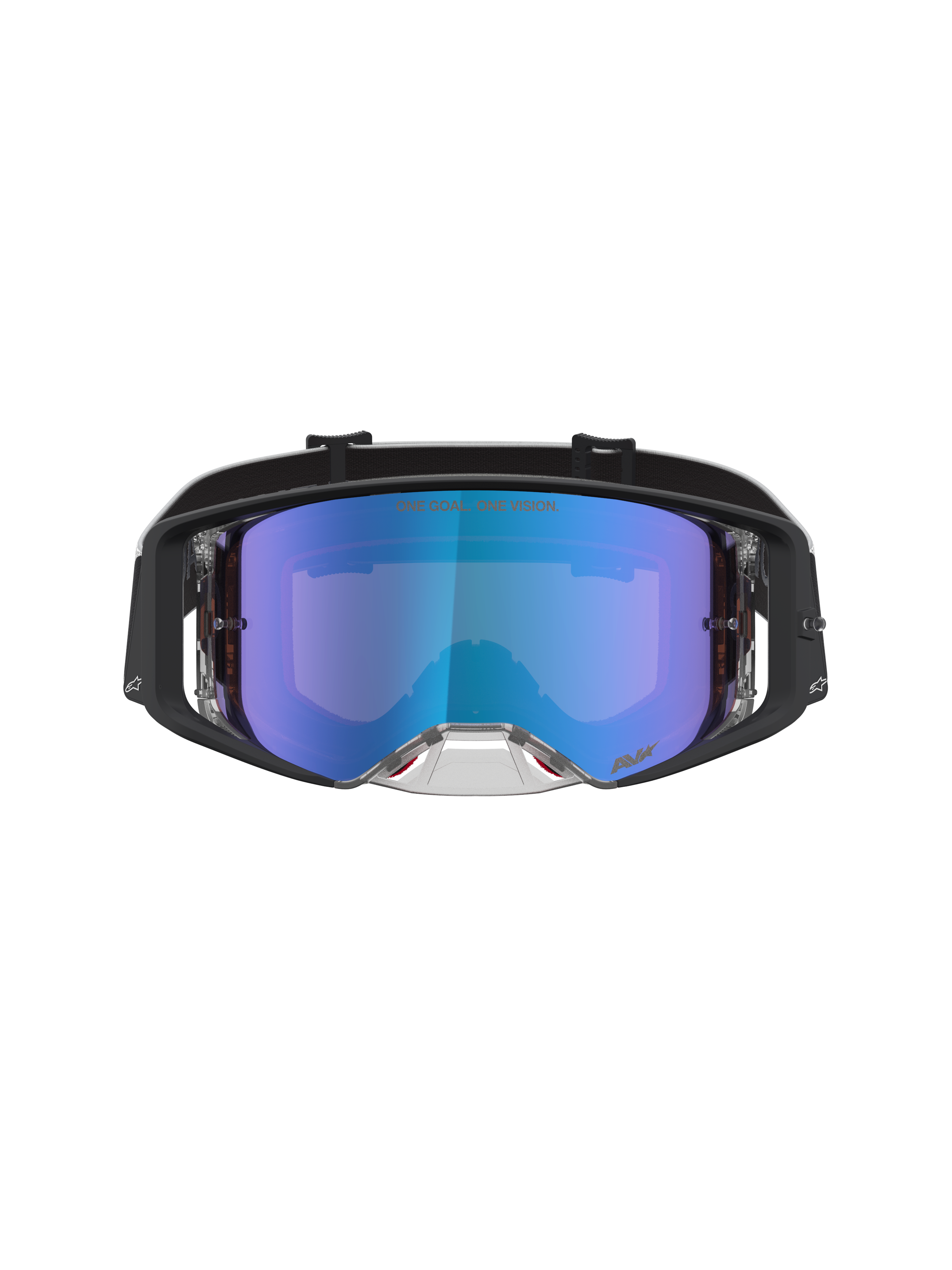 Masque Alpinestars Supertech Atrox, masque de motocross noir avec écran bleu miroir anti-buée, performance tout-terrain.