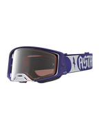 Alpinestars Supertech Atrox Goggles, Motocross racing eyewear in deep blue and white with a mirror silver lens.