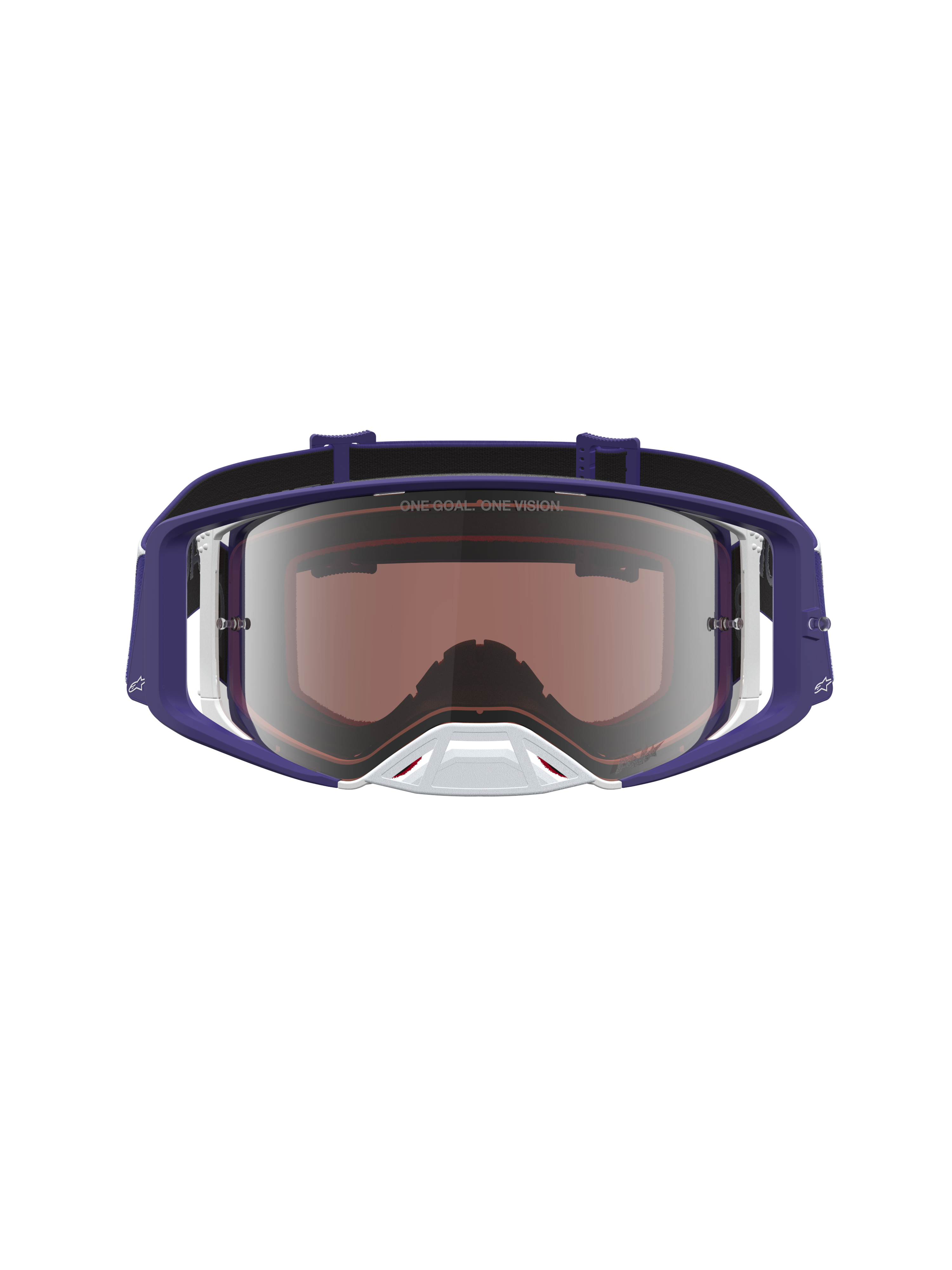 Alpinestars Supertech Atrox Motocross Goggles, Deep Blue and White with Mirror Silver lens, high-grade racing optics.