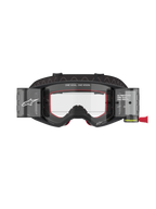 Alpinestars Masque Supertech Corp Roll-Off, lunettes de motocross et VTT, noir et gris avec mousse intérieure rouge, écran transparent doté du système Wide Vision Roll-Off, marquage « ONE GOAL. ONE VISION. », protection oculaire technique tout-terrain au design angulaire moderne