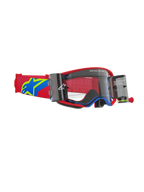 Masque Alpinestars Supertech Corp Roll Off, masque de motocross, monture rouge et bleue avec écran clair, système Roll-Off Wide Vision intégré avec deux boîtiers, bandeau réglable rouge avec logo étoile bleu et jaune, protection oculaire de qualité professionnelle pour le tout-terrain