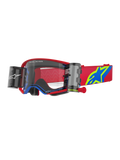 Alpinestars Supertech Corp Goggles Roll Off, lunettes de motocross, rouges et bleues avec écran transparent, dotées d'un système Roll-Off Wide Vision intégré, écran transparent moulé par injection, monture rouge avec accents bleus, large sangle rouge avec logo étoile bleu et jaune, protection oculaire professionnelle pour la course tout-terrain