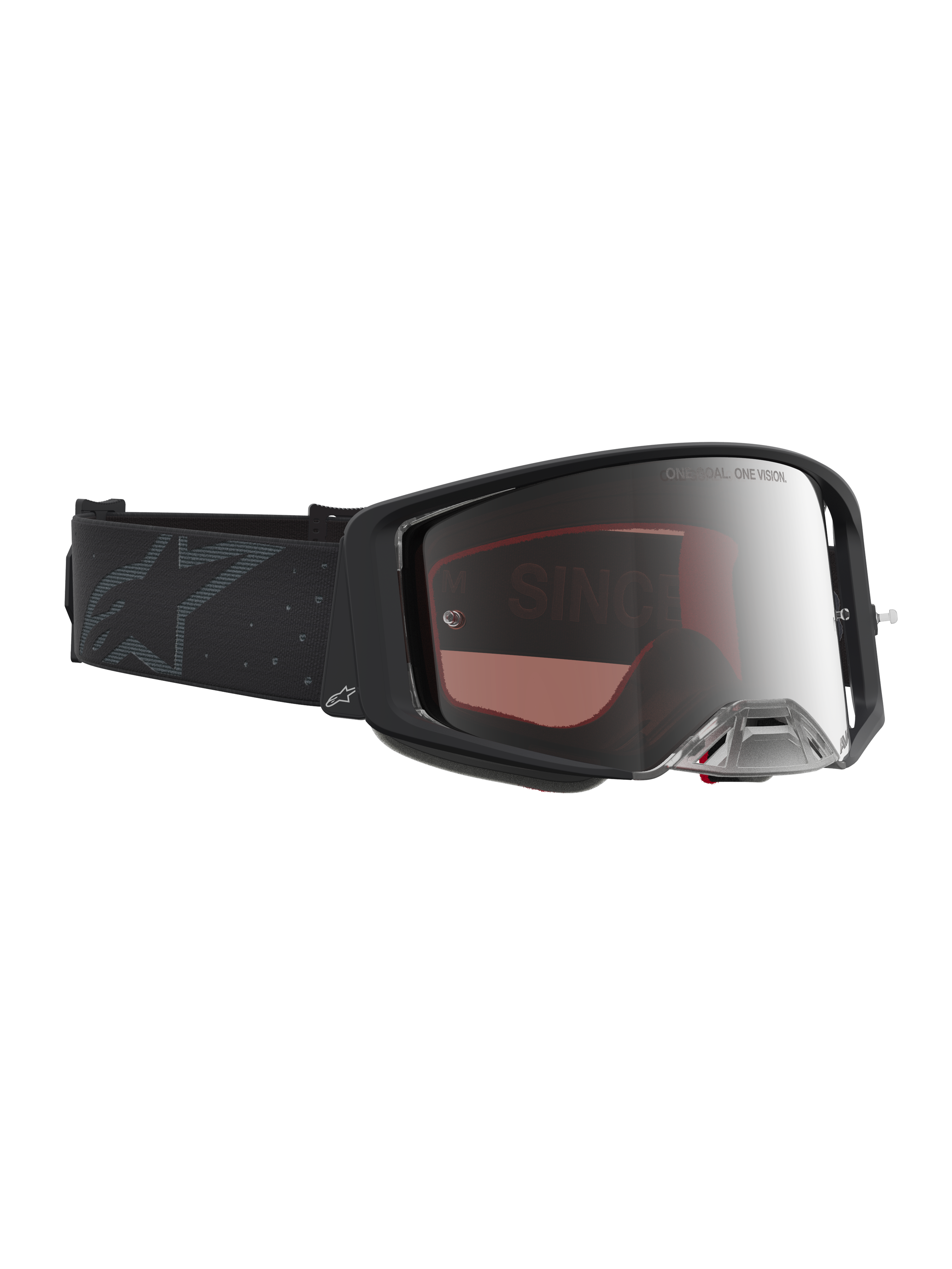 Masque Supertech Cloak Alpinestars, masque de motocross tout-terrain, noir et argenté, écran miroir argenté haute performance.