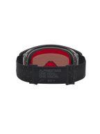 Masque Supertech Cloak Alpinestars, masque de motocross tout-terrain, noir et argenté avec mousse intérieure rouge et sangle griffée One Goal. One Vision., vue de l'intérieur.