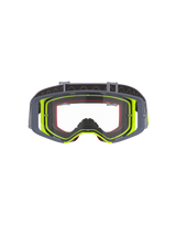Alpinestars Supertech Stream Goggles, Motocross Goggles, Gray and Fluorescent Yellow frame with Clear lens, front view showing the wide vision design and technical frame construction, off-road racing eye protection