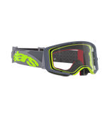 Lunettes Alpinestars Supertech Stream, masque de motocross, monture grise et jaune fluo avec écran clair, doté d'un large bandeau gris avec un grand logo jaune fluo, conçu pour la performance en motocross et tout-terrain